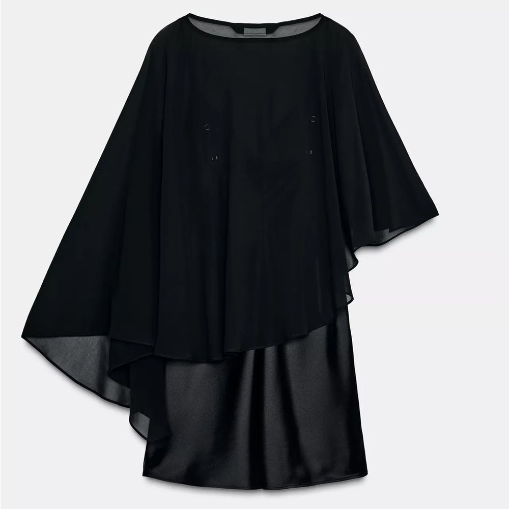 ZARA SHORT SATIN EFFECT CAPE DRESS - Picture 2 of 4